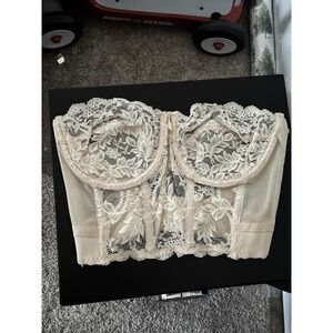 Vintage Fleur De Lace Smoothie White Romantic Bustier Strapless Bra Corset 36C